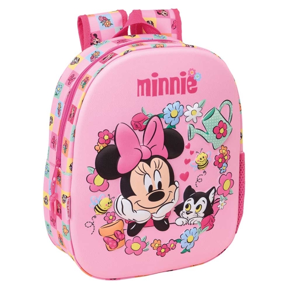 Safta Minnie Mouse Mochila 3D - Portabotellas - Hombreras Acolchadas - Asa de Mano Superior - 27x33x10cm - Color Rosa