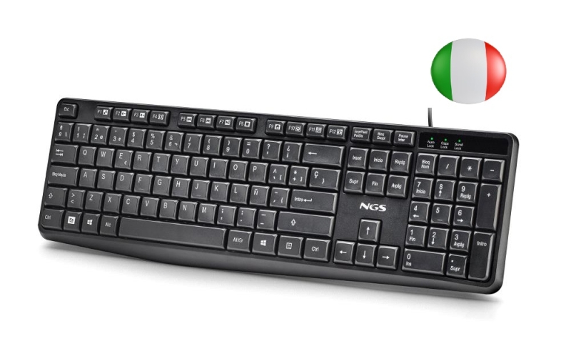 NGS Funky V4 Teclado USB - QWERTY Portugues - 12 Teclas Multimedia - Teclas de Membrana Silenciosas - Inclinacion Ajustable - Cable 1.5m - Color Negro