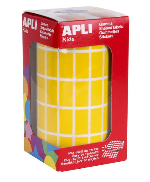Apli Gomets Rectangulares Amarillos - 20x10mm - 59 Hojas Pretroqueladas - 3540 Unidades por Rollo - Ideal para Escuelas y Talleres Infantiles - Cumple Normas EN-71 y FSC