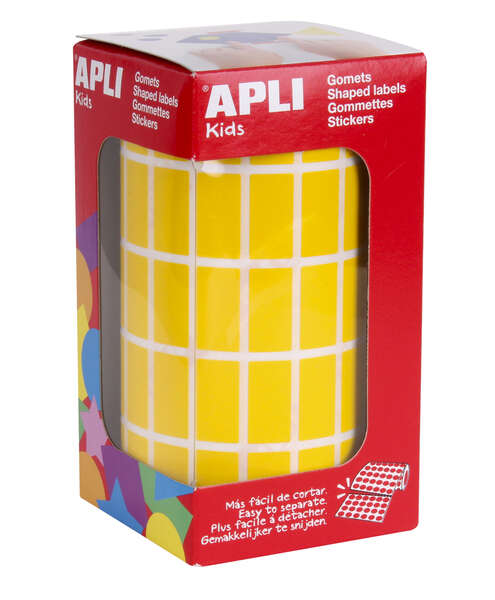 Apli Gomets Rectangulares Amarillos - 20x10mm - 59 Hojas Pretroqueladas - 3540 Unidades por Rollo - Ideal para Escuelas y Talleres Infantiles - Cumple Normas EN-71 y FSC
