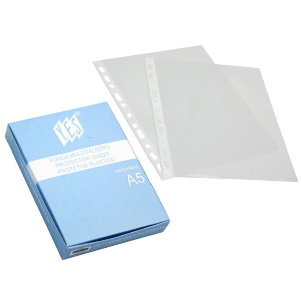 Yes Caja de 100 Fundas Multitaladro 0.07mm - Formato A5 - Acabado Liso