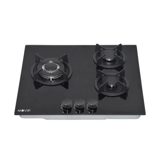 Muvip MV0626 Cocina de Gas Encastrable - 3 Zonas de Coccion - Quemador y Soportes de Hierro Fundido - Cristal Templado de Alta Resistencia - Sistema de Encendido Electrico - Dispositivo de S