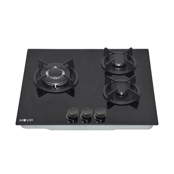 Muvip MV0626 Cocina de Gas Encastrable - 3 Zonas de Coccion - Quemador y Soportes de Hierro Fundido - Cristal Templado de Alta Resistencia - Sistema de Encendido Electrico - Dispositivo de S