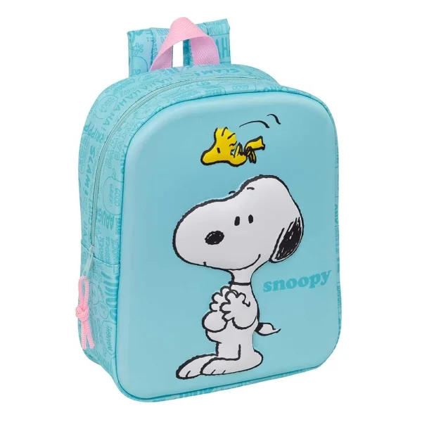 Safta Snoopy Mochila Guarderia 3D - 6L - Cremallera - Asa de Mano - 22x27x10cm - Color Azul Pastel