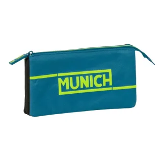 Safta Munich Land Portatodo - 3 Compartimentos con Cremalleras - Bolsillo Interior - 0.6L - 220x30x120mm - Color Azul Oscuro