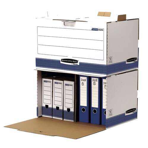 Fellowes Bankers Box Contenedor de Archivos - Acceso Frontal - Montaje Manual - Carton Reciclado Certificacion FSC · Pack de 5 uds.