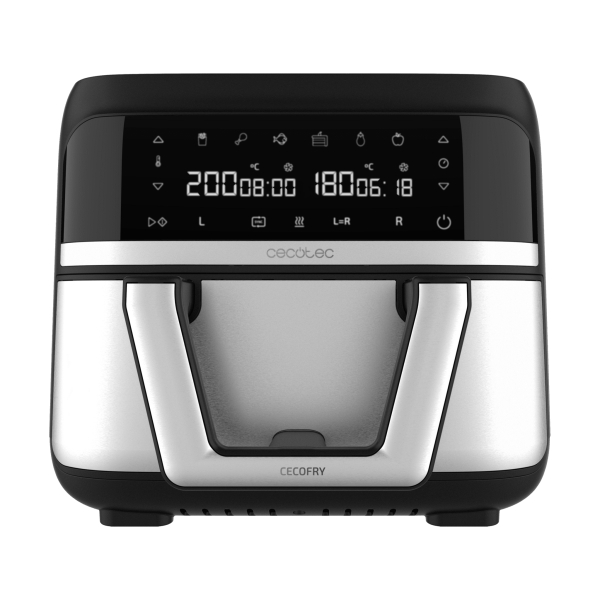 Cecotec Cecofry Dual 9000 Freidora de Aire - Potencia 2850W - Capacidad 9L - Temperatura Regulable - Pared Divisoria Movil - Pantalla Tactil - Color Negro y Gris