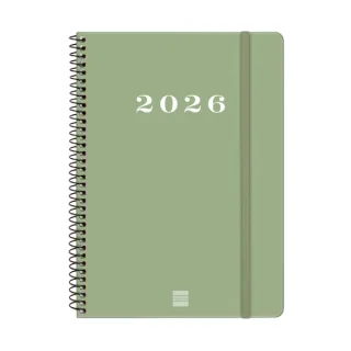Finocam My Agenda de Espiral en Catalan - Anual 2026 - Tapa Dura Antirayaduras - Formato E10 - 171x9x212mm - Semana Vista Horizontal - Color Verde