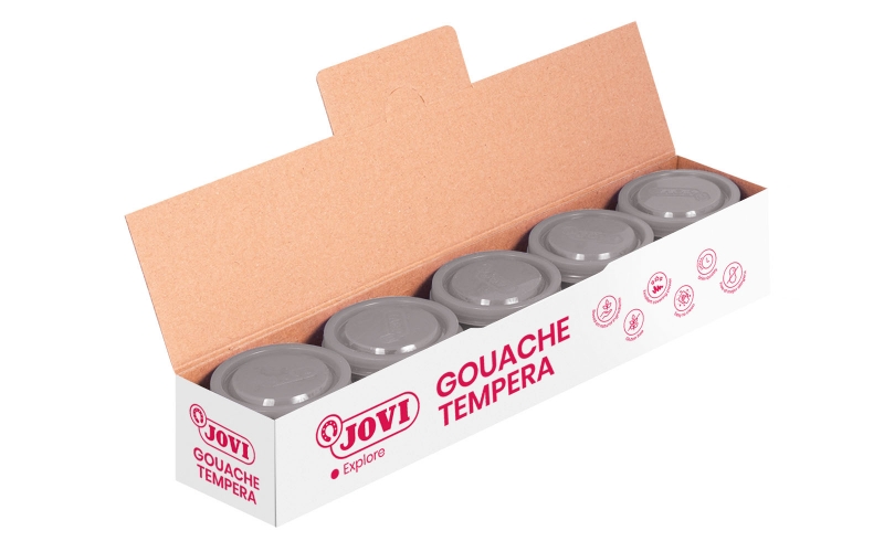 Jovi Bote de Tempera Escolar 35ml - Aplicacion en Multiples Superficies - Uso con Pincel, Rodillo o Espatula - Colores Mezclables - Color Gris