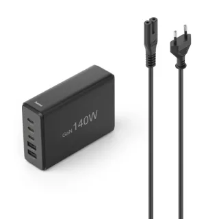 Hama Estacion de Carga USB - 3x USB-C - 2x USB-A - Cable 1.5m - Power Delivery - Qualcomm - GaN - 3.1x10.1x7cm - Color Negro