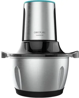 Cecotec ChopBeat 1500 TitanBlack Steel Picadora Electrica - 600W - Cuchillas de Titanio - Bol de 1.5L de Acero Inoxidable - 2 Velocidades - Espiralizador con 4 Accesorios - Libre de BPA - Fa
