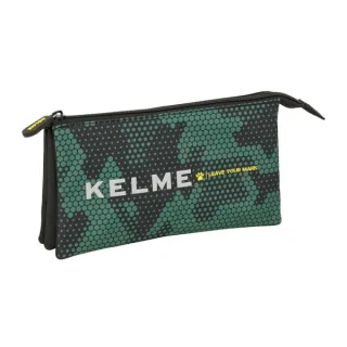 Safta Kelme Camo Portatodo - 3 Compartimentos con Cremalleras - Bolsillo Interior - 0.6L - 220x30x120mm - Color Verde Camuflaje