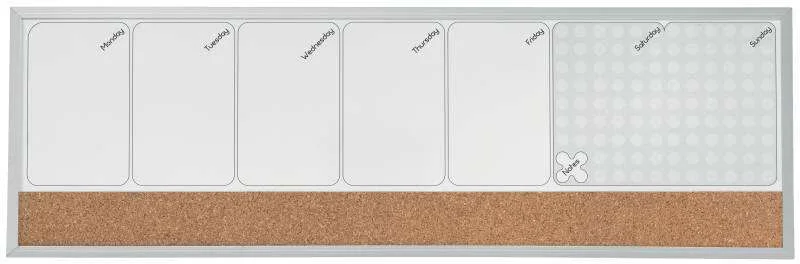 Nobo Planificador Semanal de Pizarra Magnetica Pequeña 585x190mm - Tira de Corcho - Almohadillas Adhesivas e Imanes para Montaje - Incluye Rotulador