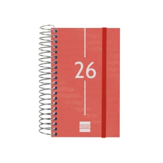 Finocam Year Agenda de Espiral - Anual 2026 - Tapa Ligera - Formato E3 - 95x24x127mm - 1 Dia por Pagina - Color Rojo