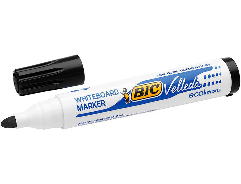 Bic Velleda 1701 ECOlutions Marcadores para Pizarra - Punta Redonda - Trazo de 1.5 mm - Tinta con Base de Alcohol - Ecologico - Borrado Optimo - Color Negro · Pack de 12 uds.