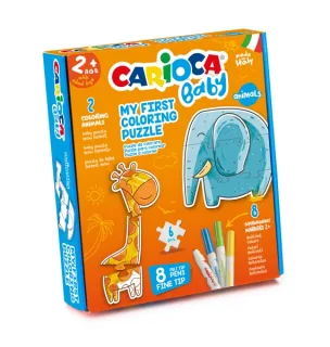 Carioca Coloring Puzzle Animals Baby 2+ Pack de Puzzle Super Simple para Niños - 2 Animales de 3 Piezas - Piezas para Colorear - 2 Animales de Referencia - 8 Rotuladores Superlavables - Colo