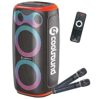 Coolsound Blast Pump Altavoz Karaoke - 2x 6.5" - 60W RMS - Iluminacion RGB - Bluetooth, USB, Tarjeta TF y Auxiliar - 2 Microfonos Inalambricos Incluidos - Mando a Distancia - Color Naranja