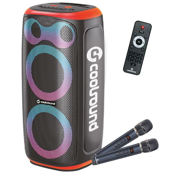Coolsound Blast Pump Altavoz Karaoke - 2x 6.5" - 60W RMS - Iluminacion RGB - Bluetooth, USB, Tarjeta TF y Auxiliar - 2 Microfonos Inalambricos Incluidos - Mando a Distancia - Color Naranja
