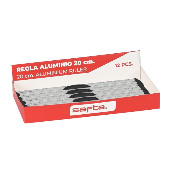 Safta Expositor con 12 Reglas de 20cm - Aluminio - 230x120x30mm - Colores Surtidos