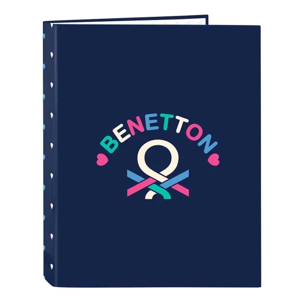 Safta Benetton Drop Carpeta con 4 Anillas 25mm - Tapas Duras Forradas - Formato Folio - 265x40x330mm - Color Azul Oscuro