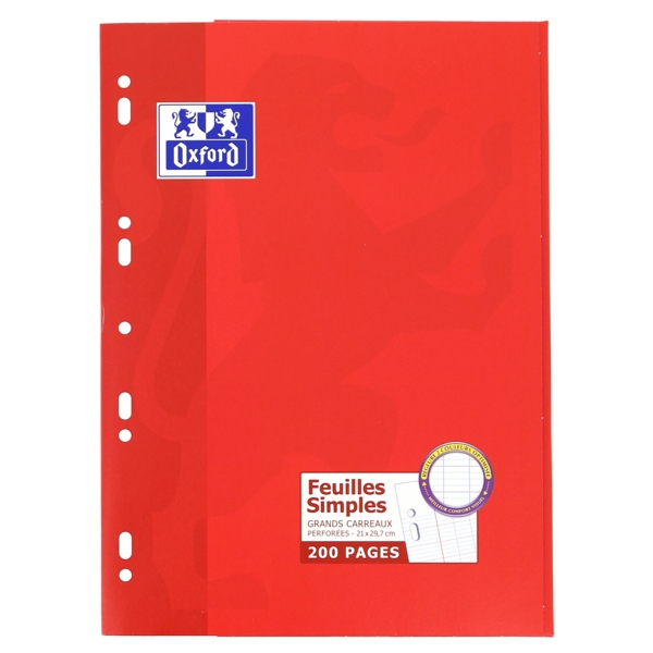 Oxford Recambio A4 100 Hojas Seyes con Margen - Papel de Alta Calidad - Cuadricula Seyes para Escritura Ordenada - Margen para Anotaciones - Ideal para Estudiantes y Profesionales · Pack de 5 uds.