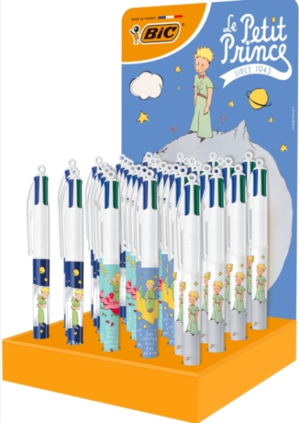 Bic 4 Colours El Principito Expositor con 36 Boligrafos de Bola Retractil Con Diseños de El Principito - 4 Diseños Diferentes - Punta Media de 1.0mm
