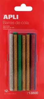 Apli Recambio de Barras de Adhesivo Termofusible - Ø7.5mmx10cm - Colores Surtidos con Purpurina - Precision y Limpeza - Compatible con Pistolas de Ø7.5mm - Ideal para Manualidades y Bricolaj