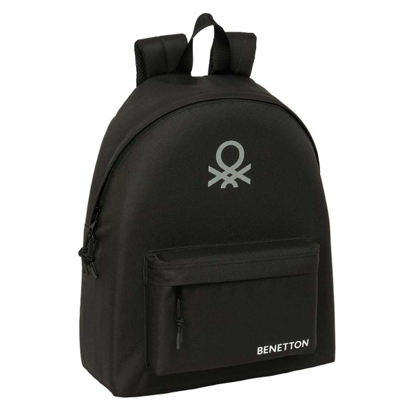 Safta Benetton Basics Mochila - Bolsillo Frontal - Hombreras Acolchadas - Espalda Ergonomica - Doble Tirador - Asa Superior - 20.80L - 330x150x420mm - Color Negro