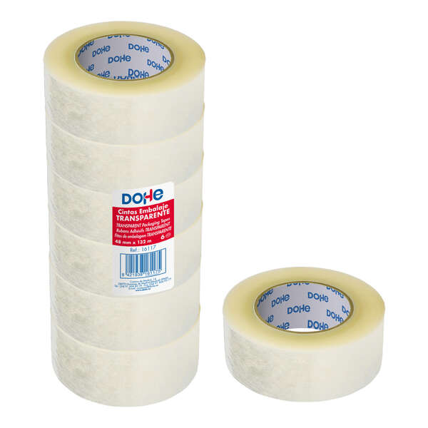 Dohe Precinto de Polipropileno Resistente 48mmx132m - Adhesivo Potente - Transparente · Pack de 6 uds.