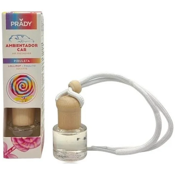 Prady Ambientador Coche Piruleta - Frasco de Cristal 6 ml y Cuerda para Espejo Retrovisor