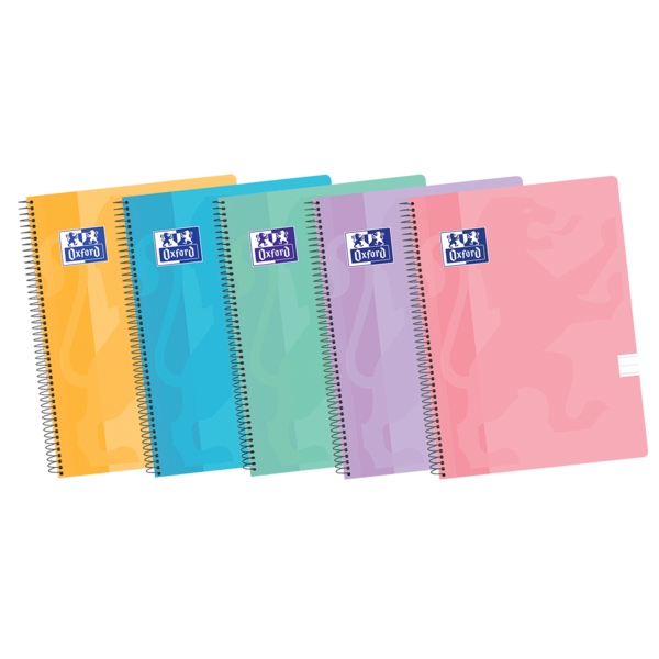 Oxford School Classic A4+ Europeanbook Spiralflex - Tapa de Plastico Resistente - 50 Hojas de Papel de Alta Calidad - 1 Linea para Escribir - Colores Surtidos · Pack de 5 uds.
