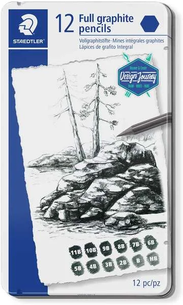 Staedtler Mars Lumograph Pure Graphite 100G Pack de 12 Lapices de Grafito - Tonos Brillantes - Graduaciones Surtidas