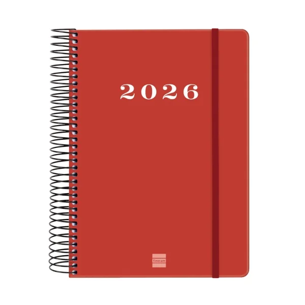 Finocam My Agenda de Espiral en Catalan - Anual 2026 - Tapa Dura Antirayaduras - Formato E10 - 185x20x212mm - 1 Dia por Pagina - Color Rojo