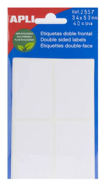 Apli Etiquetas Doble Frontal Blancas 34.0 x 53.0mm