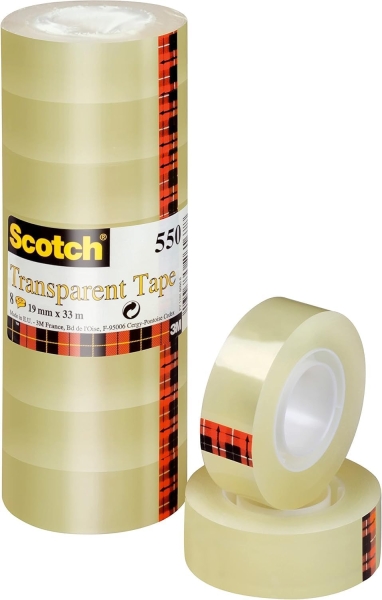 Scotch 550 Pack de 8 Cintas Adhesivas - 19mm x 33m - Color Transparente