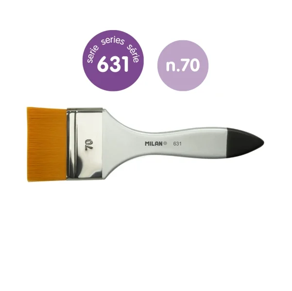 Milan 631 Premium Synthetic Paletina de 70mm - Pelo Sintetico - Mango de Madera Barnizada - Color Plata