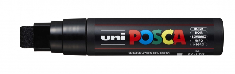 Posca PC-17K Marcador de Pintura - Punta de Poliester Biselada 15mm - Ancho de Trazo Muy Grueso - Tinta Base al Agua - Resistente a la Luz - Color Negro · Pack de 5 uds.