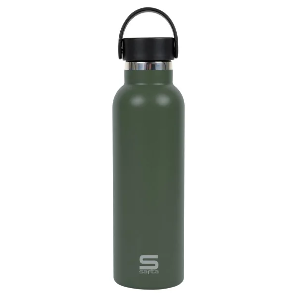 Safta Botella Termo de 600ml - Acero Inoxidable - Base de Silicona Antideslizante - Asa Superior - Color Verde