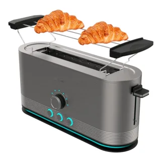 Cecotec ShineandToast Extra Tostadora de Ranura Larga - Potencia de 1050W - Aviso Luminoso - Ranura Ancha hasta 3.8cm - Acabado en Acero Inoxidable - Calienta Panecillos - 7 Niveles de Tosta