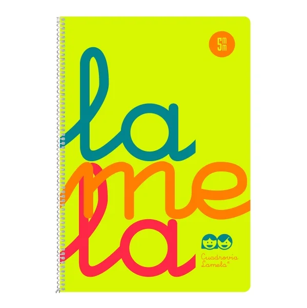 Lamela Cuaderno Espiral con 80 Hojas de 90g/m2 con Margen - Formato Cuarto - Pauta Cuadrovia de 5mm - Cubierta Extra Dura - Papel Offset Blanco Extra - Color Amarillo