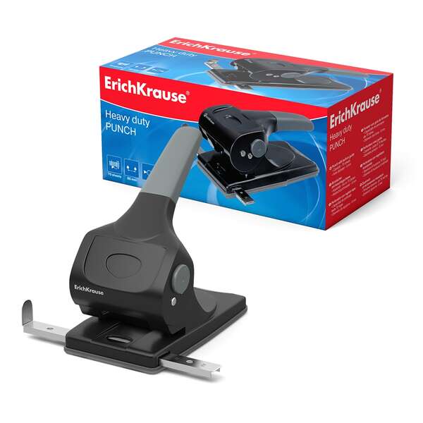 ErichKrause Elegance Classic Perforadora de Gruesos - Perfora hasta 70 Hojas - Orificios de 5,5mm - Mecanismo de Acero de Alta Calidad - Color Negro/Gris