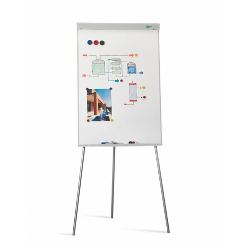 Faibo Pizarra/Caballete Metalico 700x1020mm - Superficie Magnetica - Bandeja para Rotuladores - Incluye Sistema de Estabilidad - Color Blanco