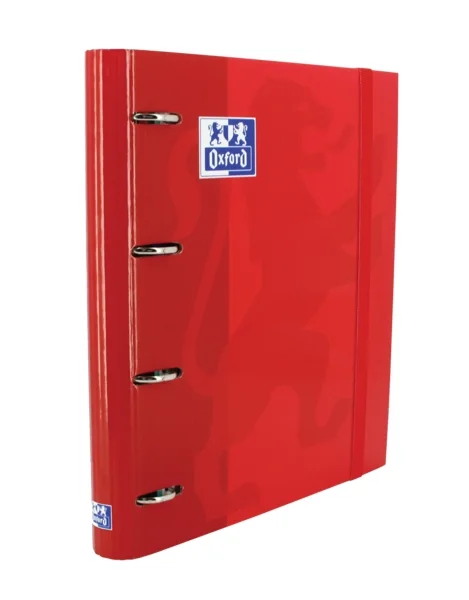 Oxford Europeanbinder Classic A4+ Carpeta de Anillas con Recambio Cuadricula 5x5 - Tapa Extradura - Cierre con Goma Elastica - Color Rojo