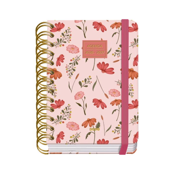 Dohe Premium Belle Agenda Escolar 26/27 - Formato A6 - Dia Pagina - Papel Offset Ahuesado 80g - Cubierta de Carton Plastificado - Espiral Metalica Doble - Goma - 12x17x3cm - Multicolor