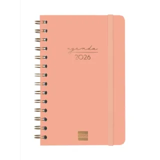Finocam Alma Agenda - Anual 2026 - con Espiral - Formato E5 - 131x19x190mm - Semana Vista Horizontal - Color Coral