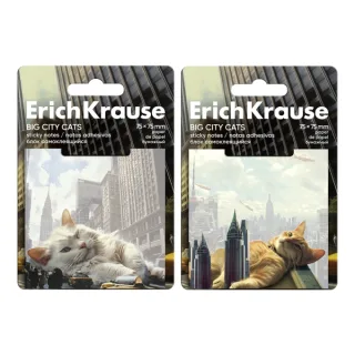 ErichKrause Big City Cats Bloc de 50 Notas Adhesivas Reposicionables - Papel de 75g/m2 - 75x75mm - Pegamento a Base de Agua - Colores Surtidos