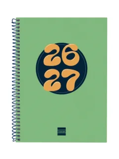 Finocam Cool Agenda Escolar 26/27 en Catalan - Semana Vista Horizontal - Formato 4º - 155x212mm - Tapas de Carton Forrado - Papel de 80g/m2 - Espiral - Esquinas Microperforadas - Color Verde