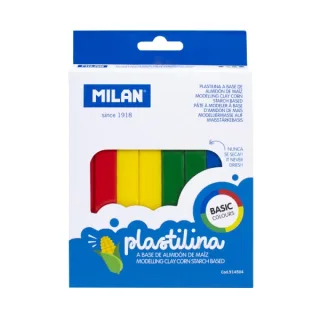 Milan Pack de 4 Barras de Plastilina de Colores - 100% Vegetal - Muy Moldeable - No Se Seca - Colores Mezclables - 330g - Colores Surtidos