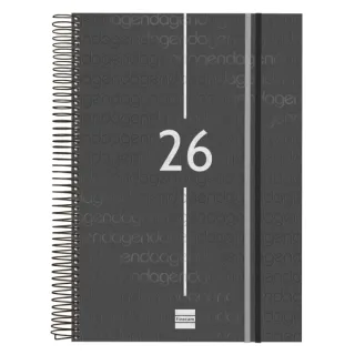 Finocam Year Agenda de Espiral en Catalan - Tapa Ligera - Formato E40 - 230x29x297mm - 1 Dia por Pagina - Color Negro