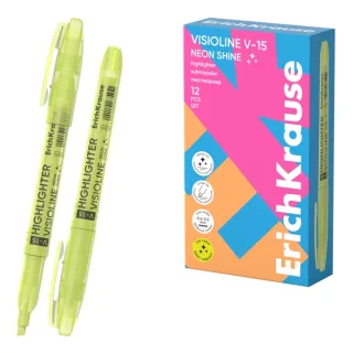 ErichKrause Visioline V-15 Neon Shine Marcador Fluorescente - Punta Biselada - Trazo de 0.6 a 3.5mm - Color Amarillo · Pack de 12 uds.